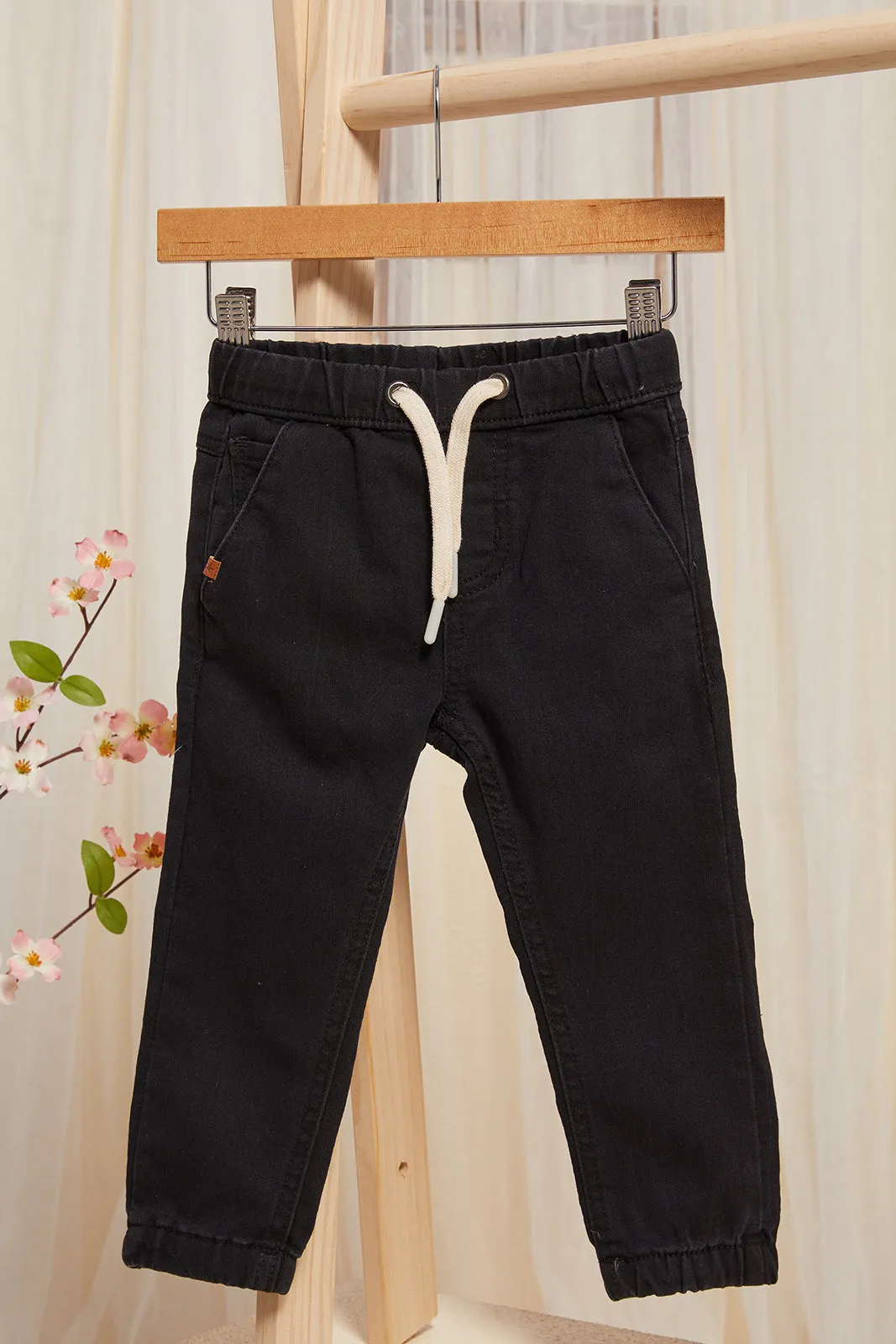 Infant Boys Black Denim Black Pull On Jeans