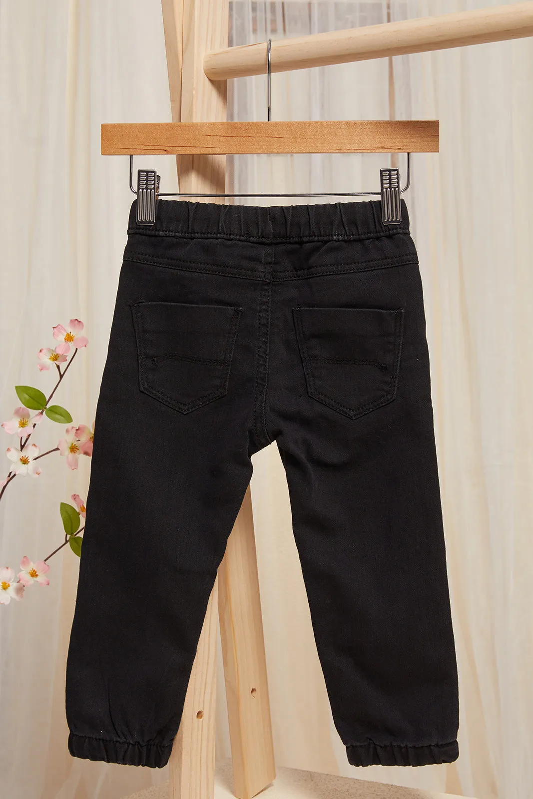 Infant Boys Black Denim Black Pull On Jeans