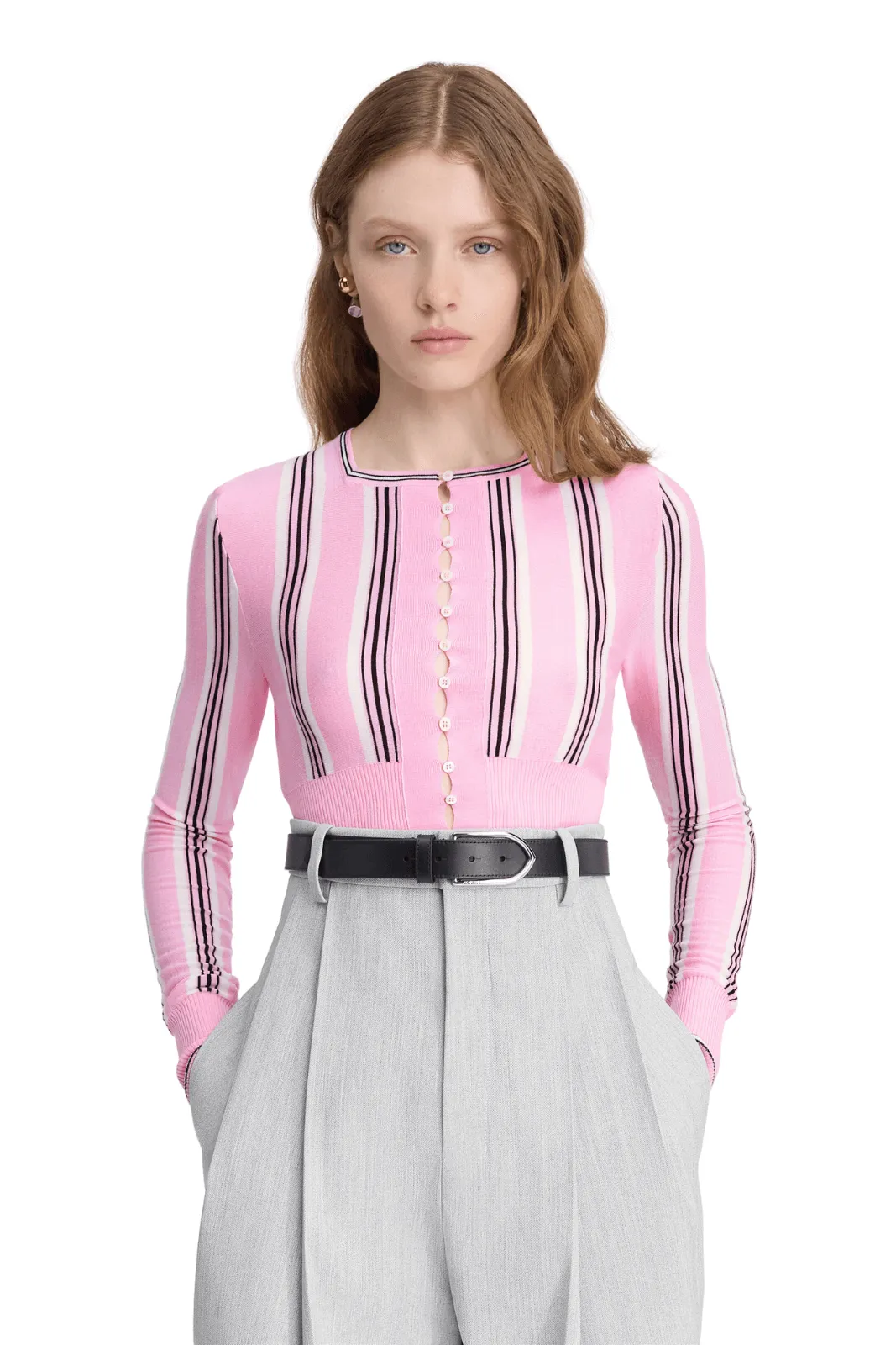 Jacquemus The Spiaggia Pink Striped virgin wool knit cardigan