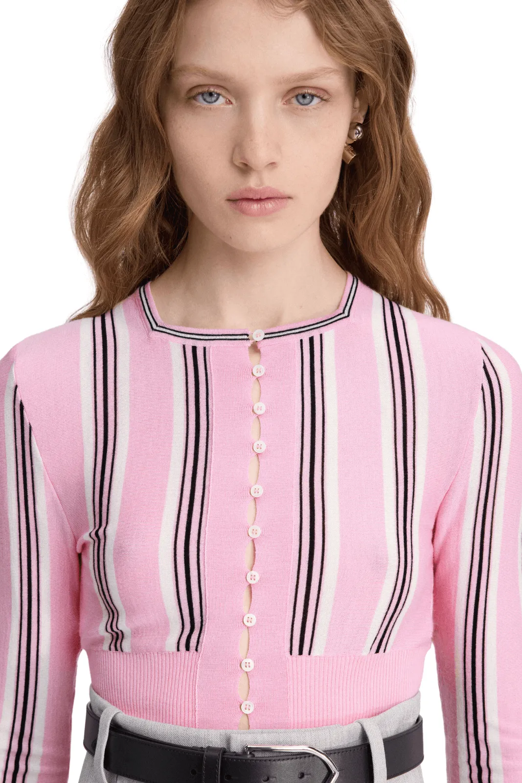 Jacquemus The Spiaggia Pink Striped virgin wool knit cardigan