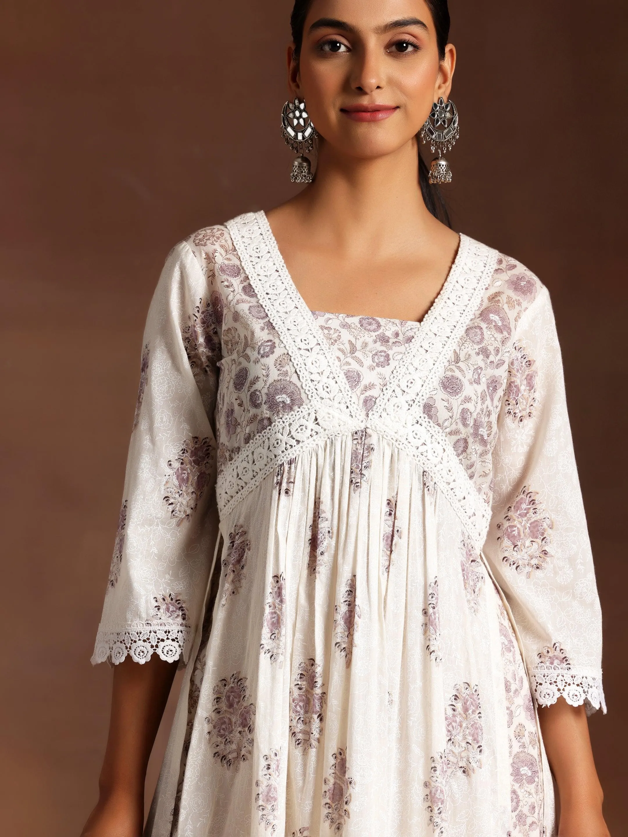 Jannat White Printed Cotton A-Line Kurta With Salwar & Dupatta