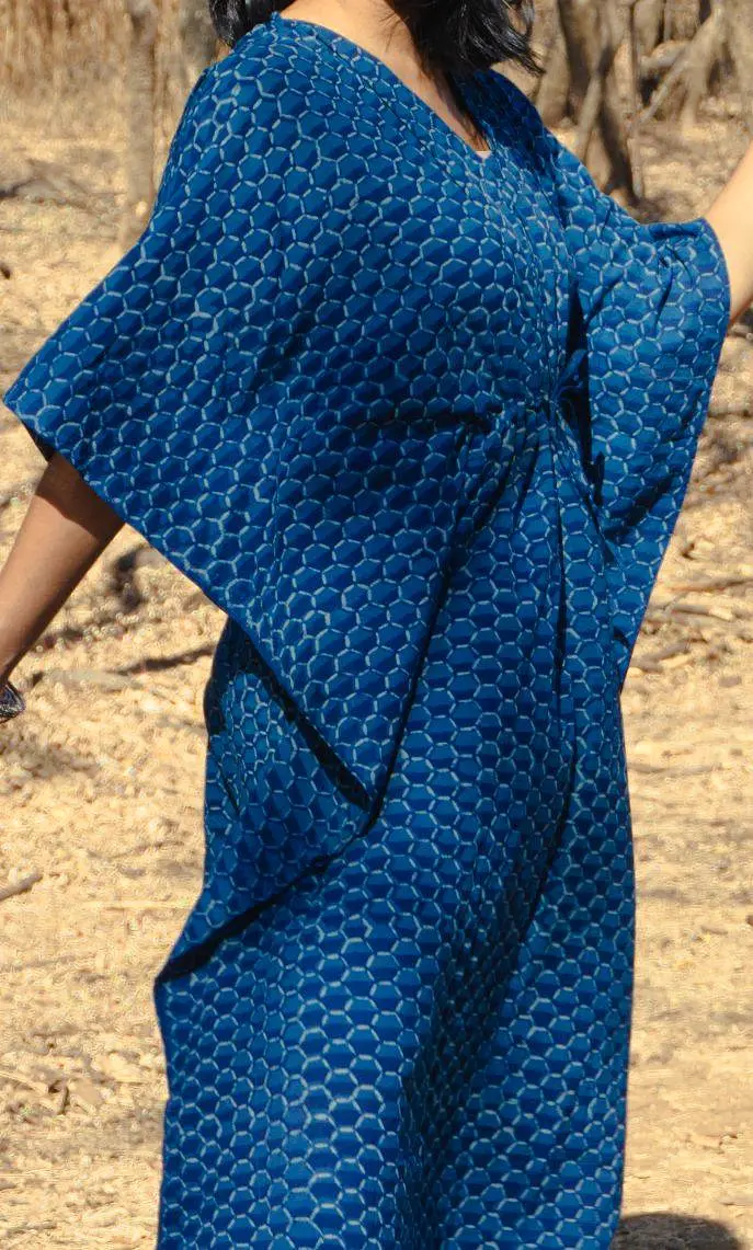 Kaisori Mulmul Chanda natural dyed Indigo block printed Kaftan