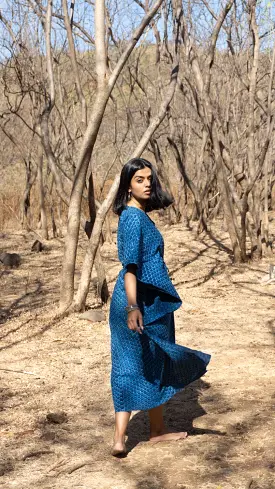 Kaisori Mulmul Chanda natural dyed Indigo block printed Kaftan