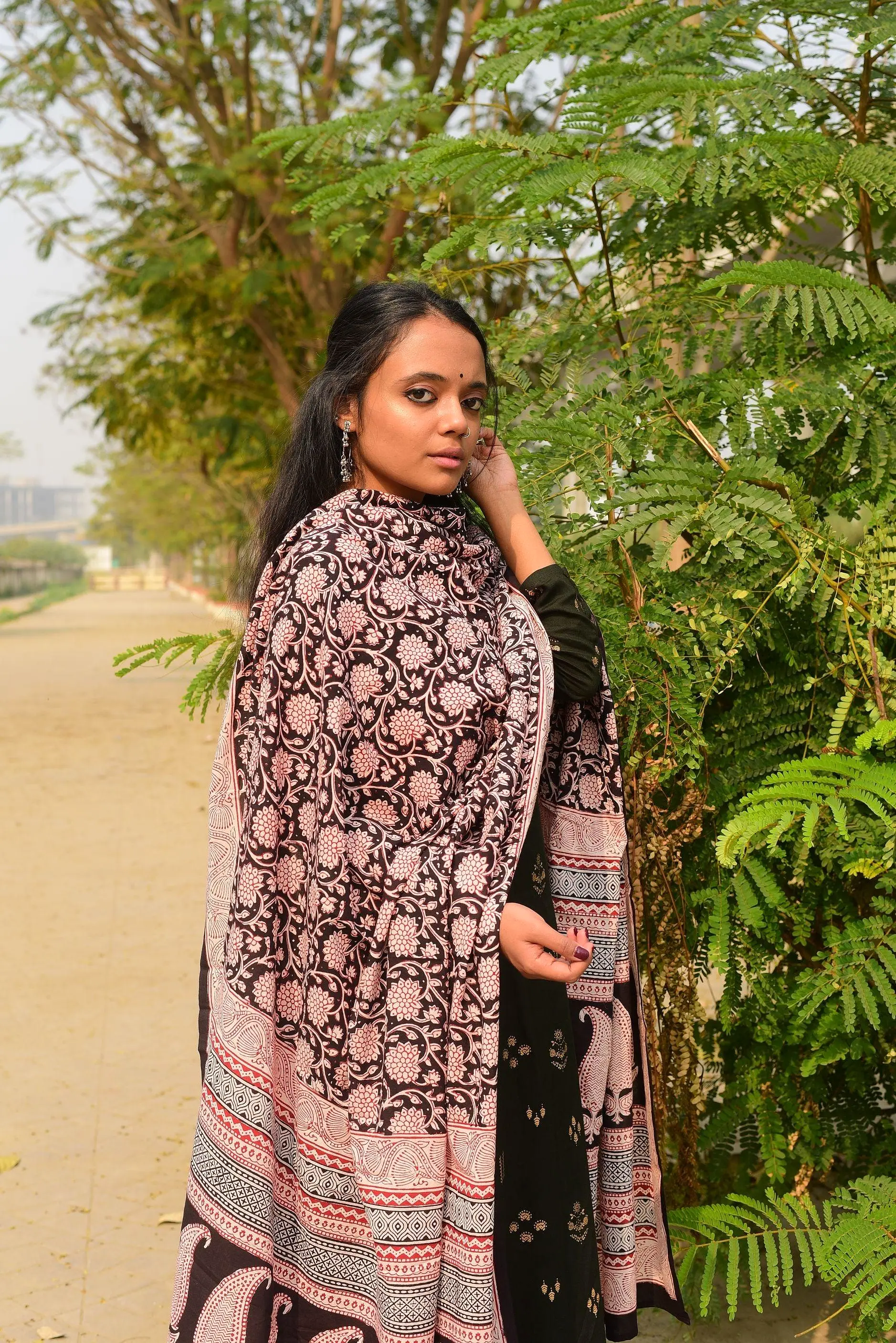 Kaisori Nandana collection - Bagh Jaal black block printed dupatta