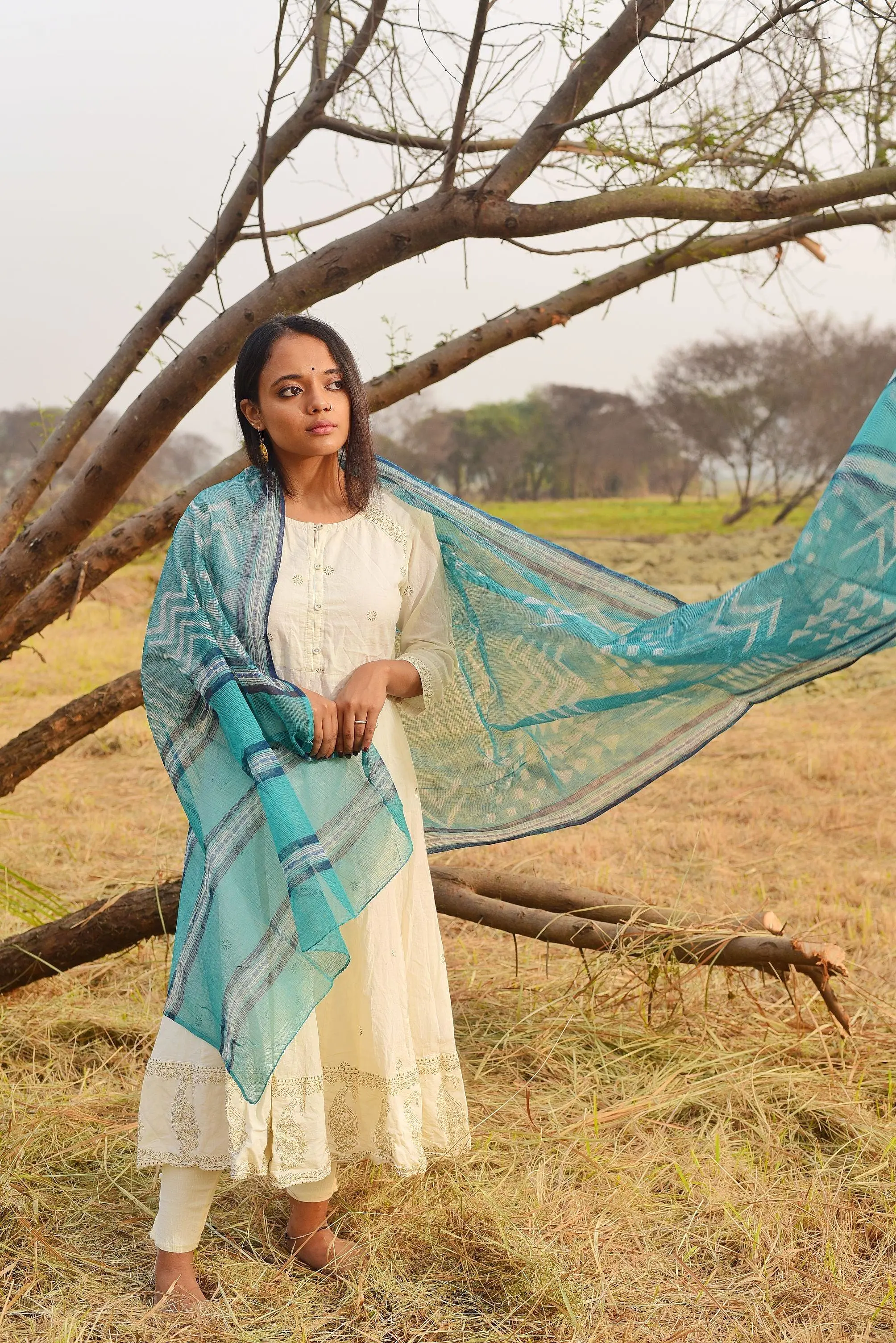 Kaisori Noor collection - Kota navy blue block print dupatta