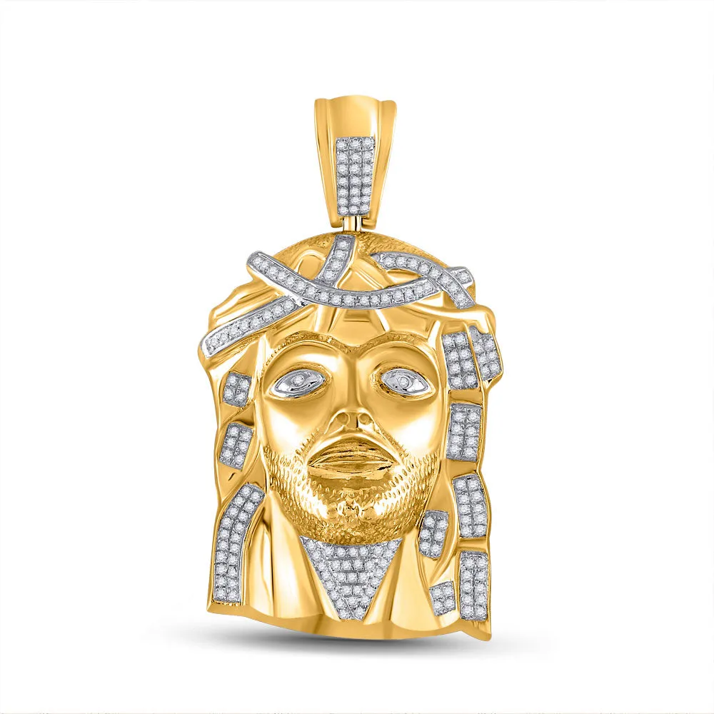 Keene Jewelers 10k Yellow Gold Mens Diamond Jesus Face Charm Pendant 1/2 Cttw