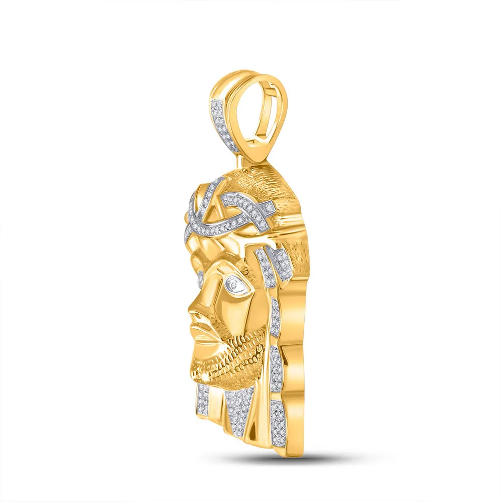 Keene Jewelers 10k Yellow Gold Mens Diamond Jesus Face Charm Pendant 1/2 Cttw