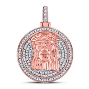 Keene Jewelers 10kt Rose Gold Mens Round Diamond Jesus Face Circle Charm Pendant 3/4 Cttw