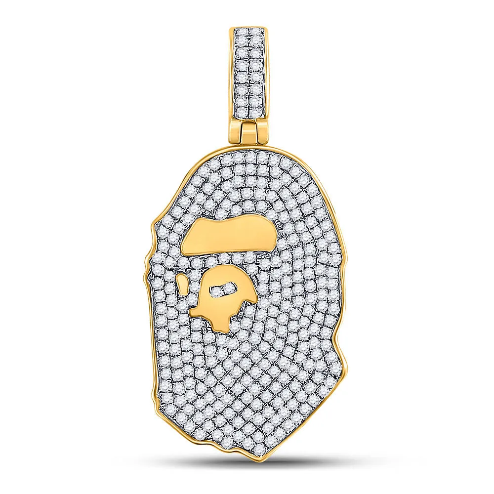 Keene Jewelers 10kt Yellow Gold Mens Round Diamond Gorilla Face Charm Pendant 1 Cttw