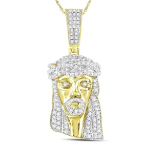 Keene Jewelers 10kt Yellow Gold Mens Round Diamond Jesus Face Charm Pendant 1-1/4 Cttw