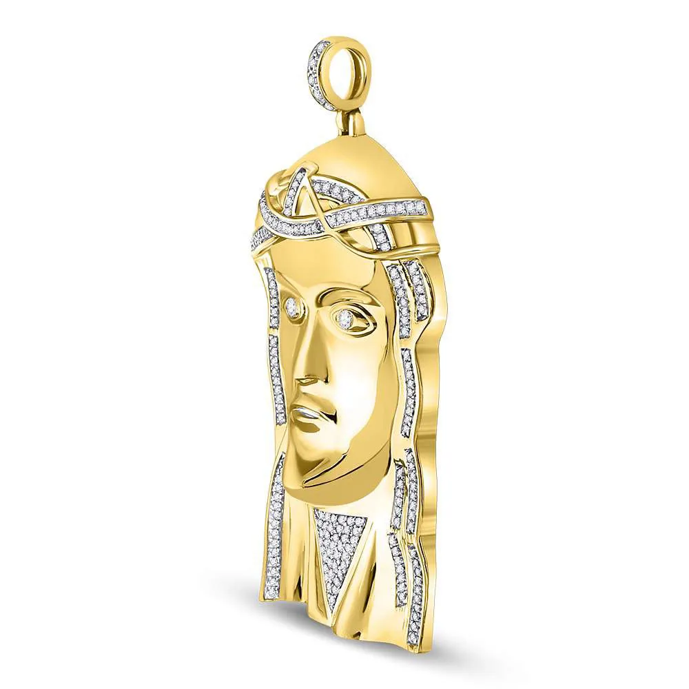 Keene Jewelers 10kt Yellow Gold Mens Round Diamond Jesus Face Charm Pendant 1/2 Cttw