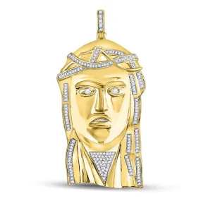 Keene Jewelers 10kt Yellow Gold Mens Round Diamond Jesus Face Charm Pendant 1/2 Cttw