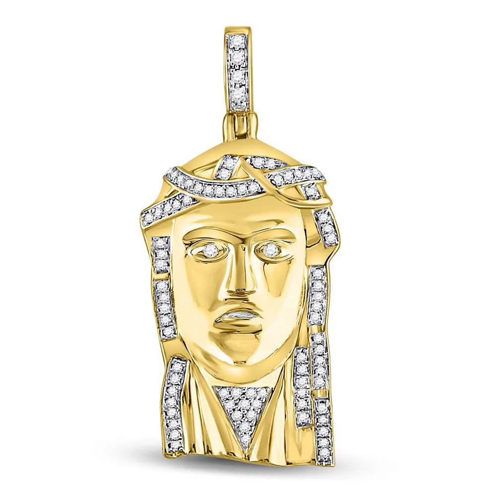 Keene Jewelers 10kt Yellow Gold Mens Round Diamond Jesus Face Charm Pendant 1/4 Cttw