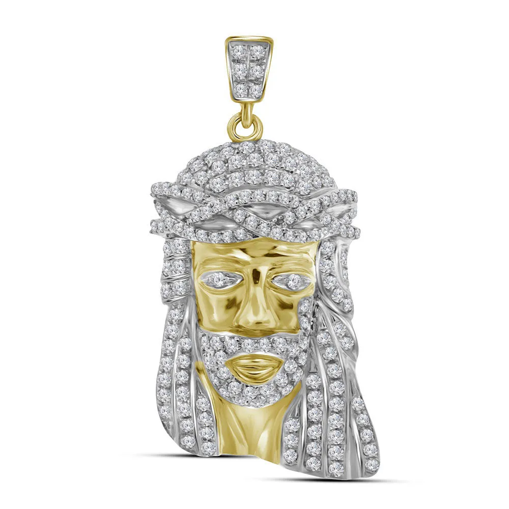 Keene Jewelers 10kt Yellow Gold Mens Round Diamond Jesus Face Charm Pendant 3/4 Cttw