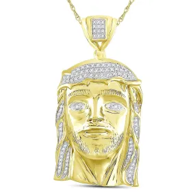 Keene Jewelers 10kt Yellow Gold Mens Round Diamond Jesus Face Charm Pendant 3/8 Cttw