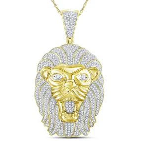 Keene Jewelers 10kt Yellow Gold Mens Round Diamond Lion Face Mane Charm Pendant 1-1/4 Cttw