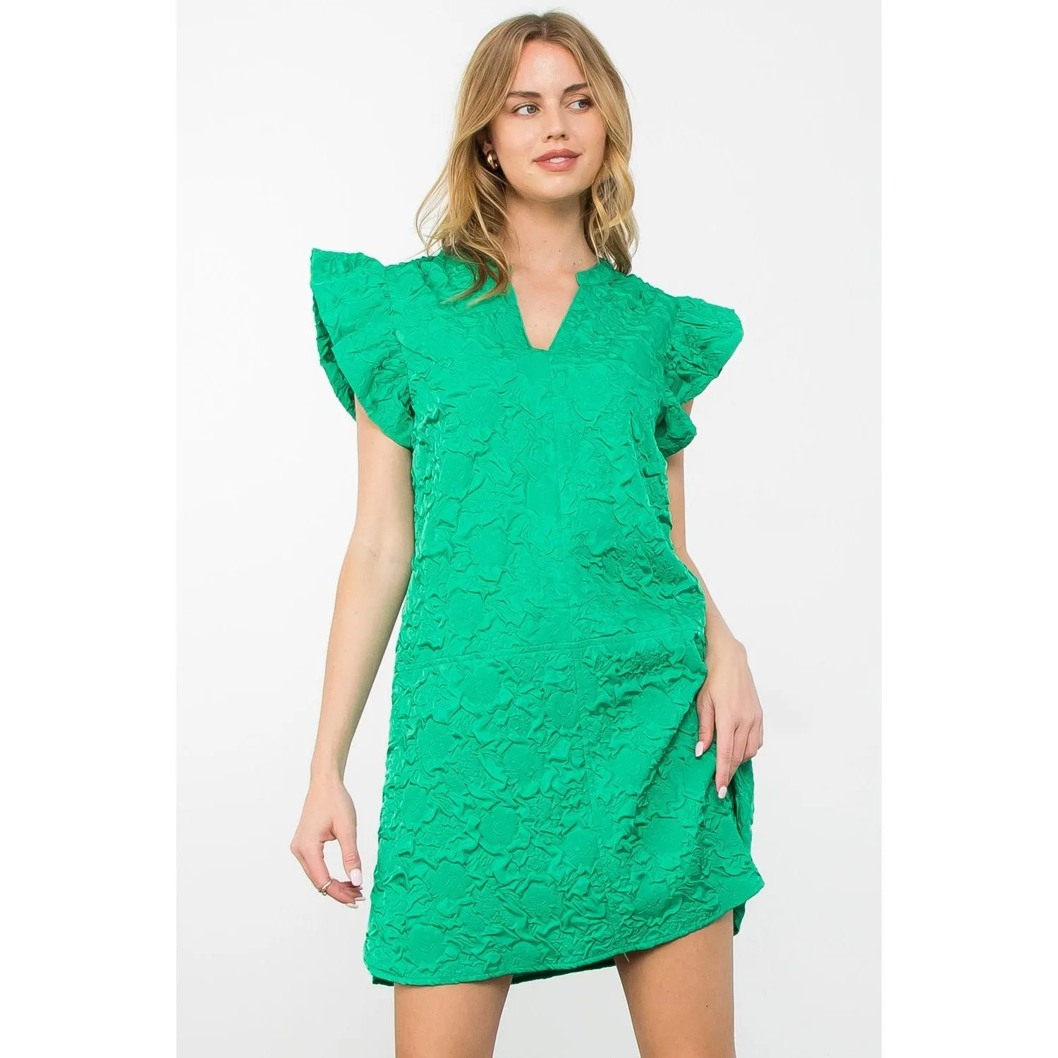 Kiara Ruffle Sleeve Textured THML Dress