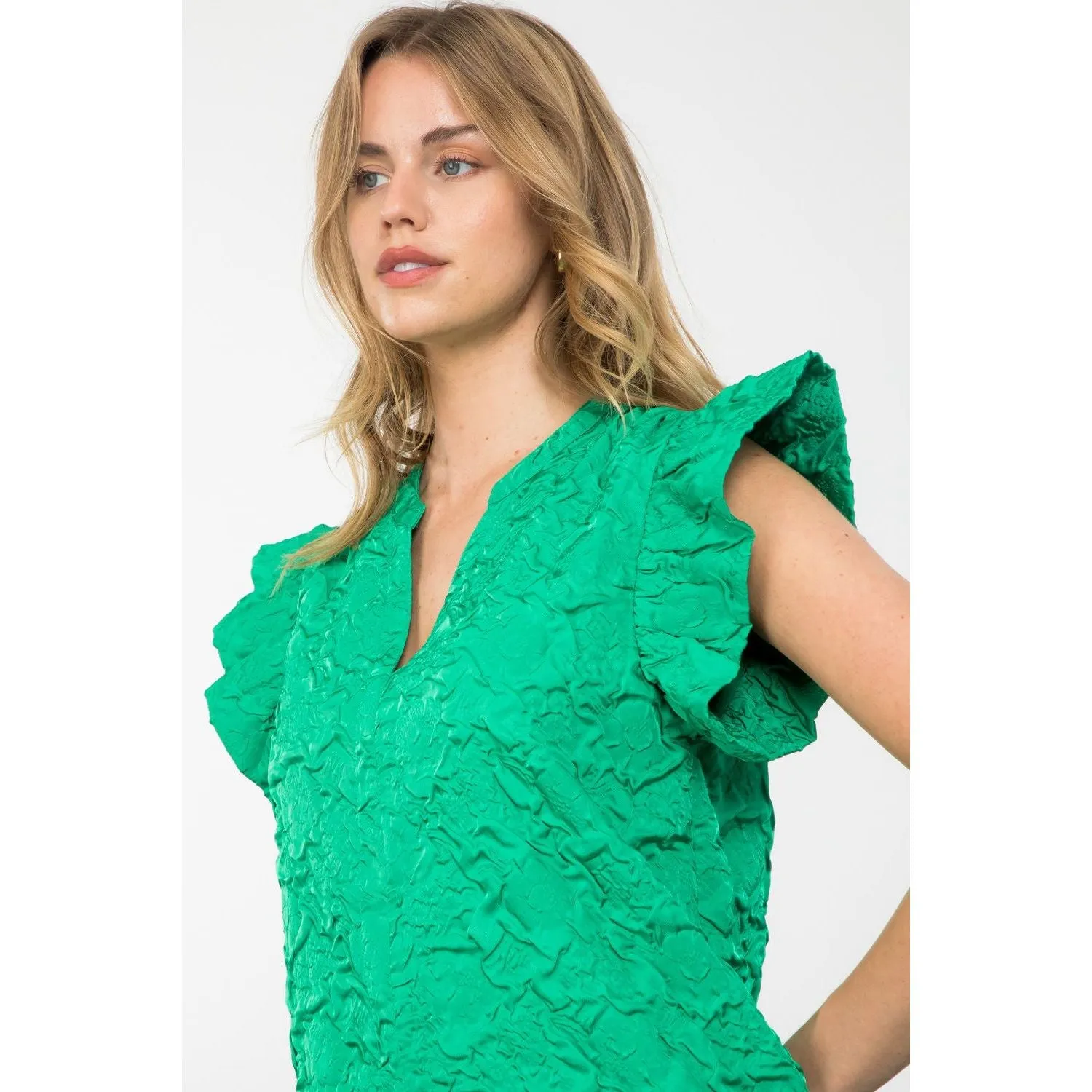 Kiara Ruffle Sleeve Textured THML Dress