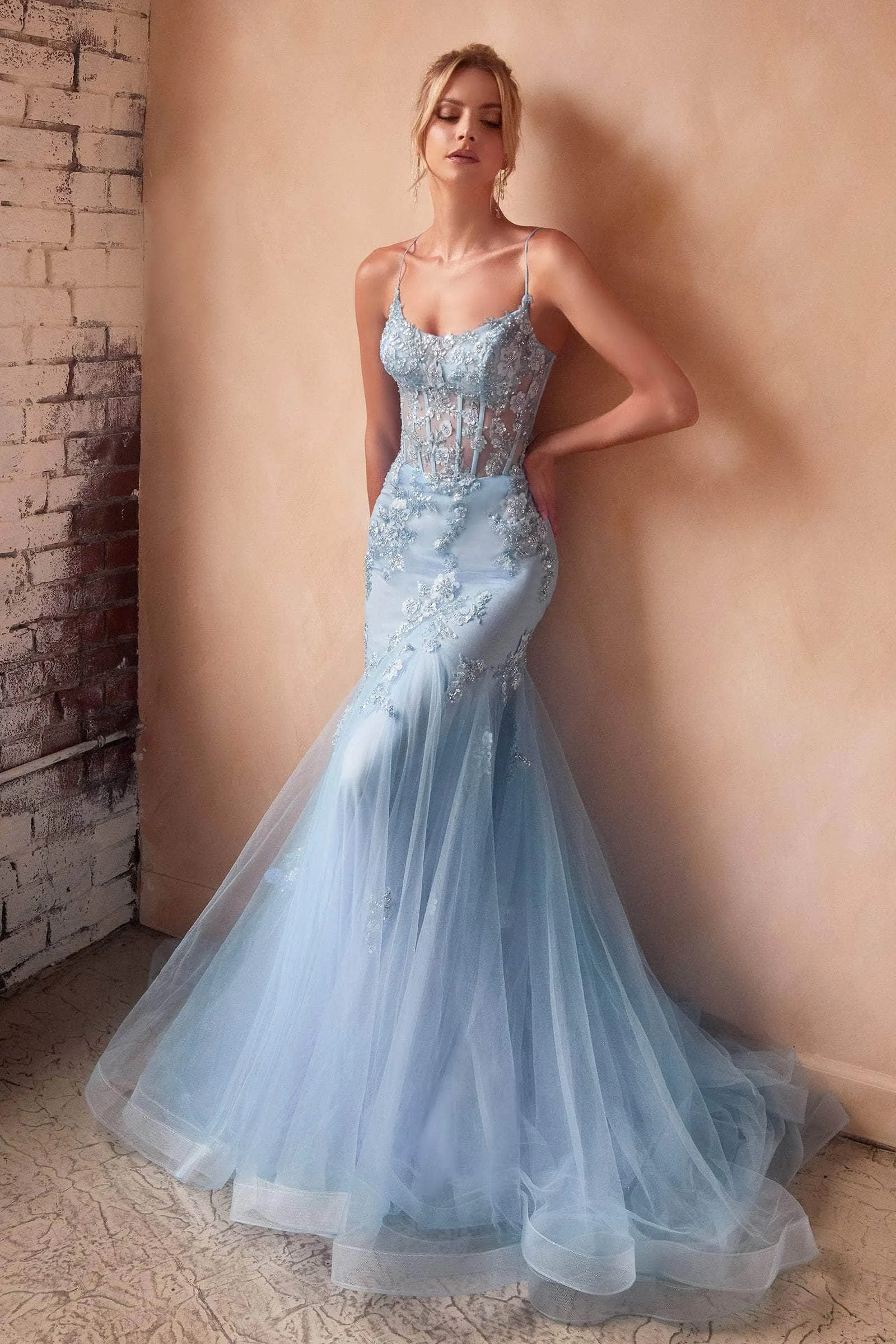 Ladivine D145 - Scoop Illusion Waist Prom Gown