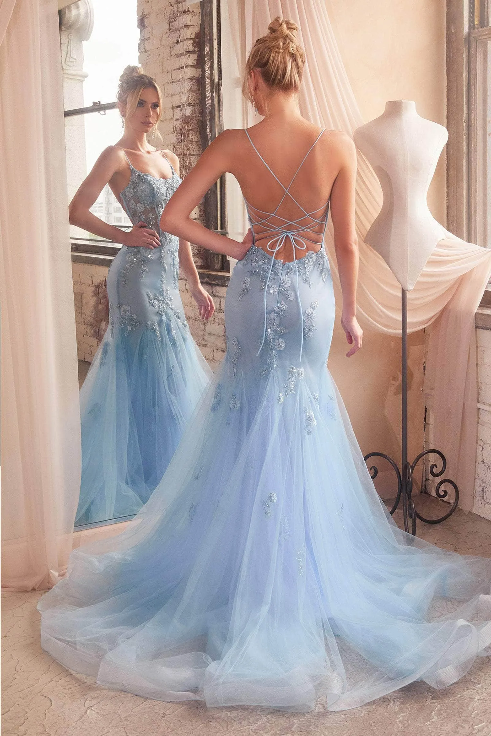 Ladivine D145 - Scoop Illusion Waist Prom Gown