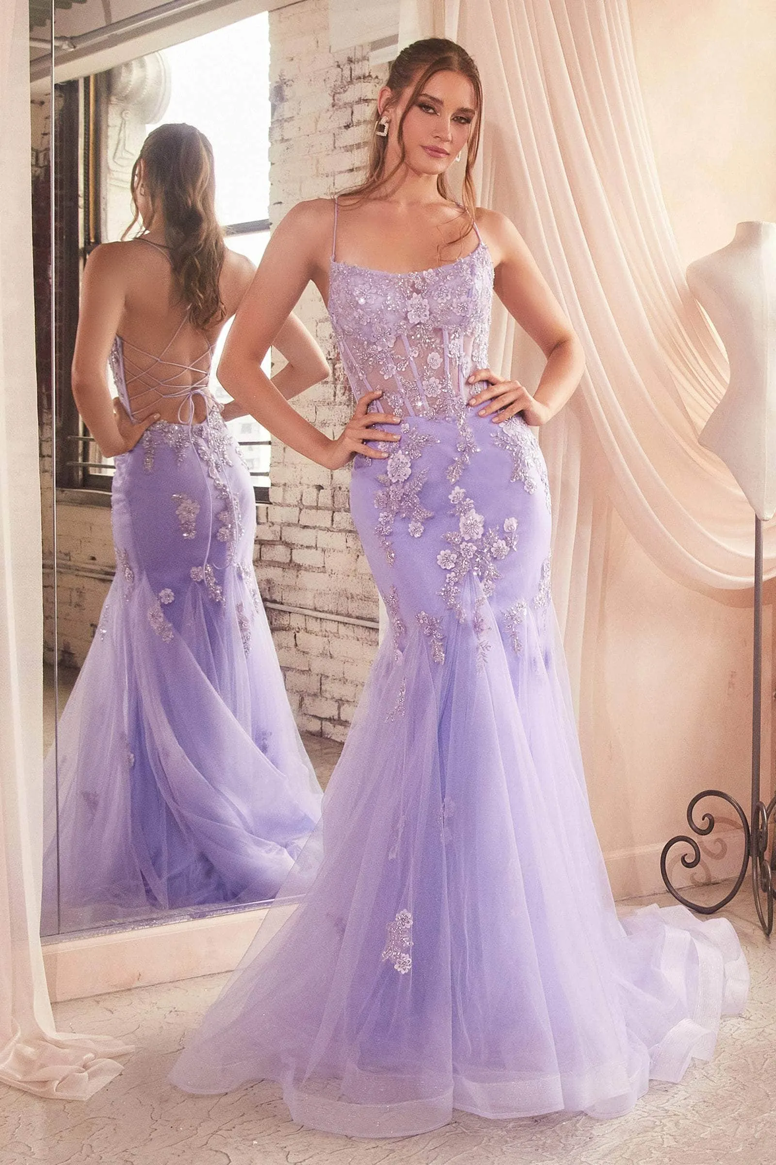 Ladivine D145 - Scoop Illusion Waist Prom Gown