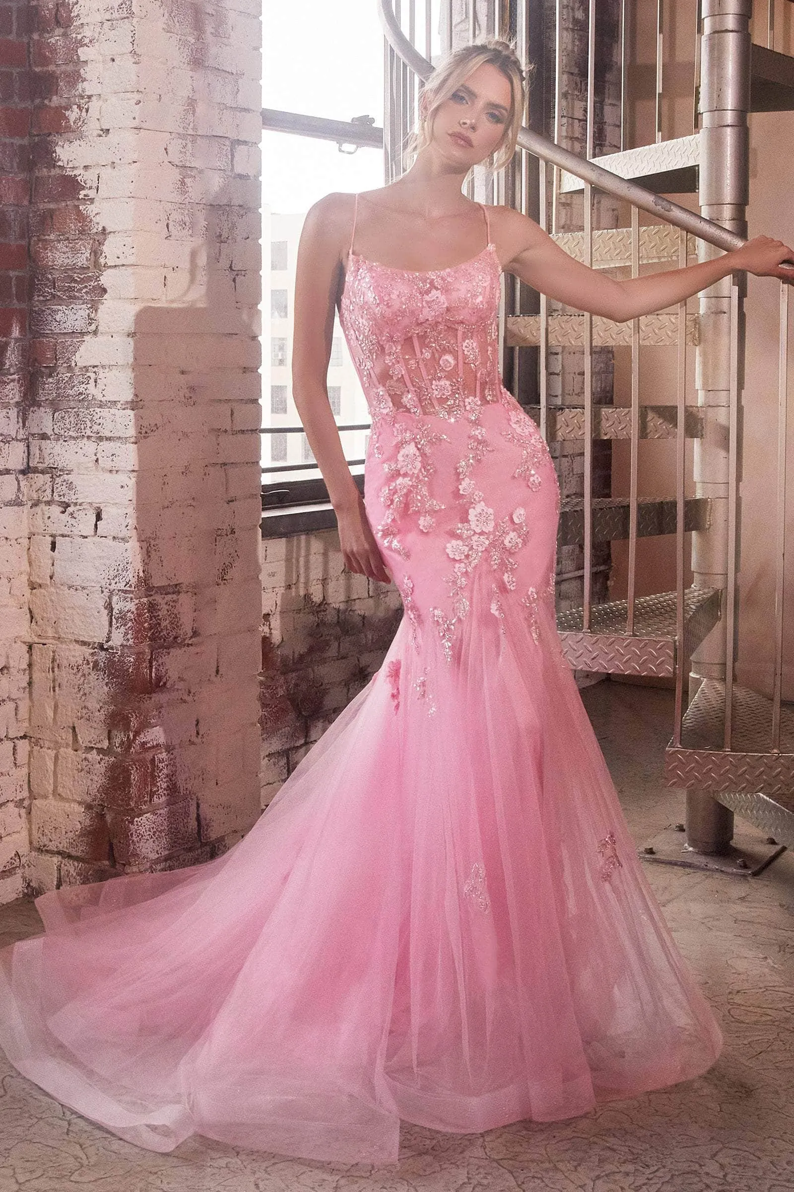 Ladivine D145 - Scoop Illusion Waist Prom Gown