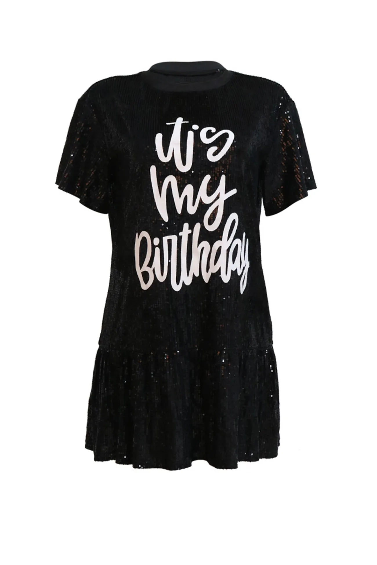 Letter Pattern Sequins Ruffle Dress