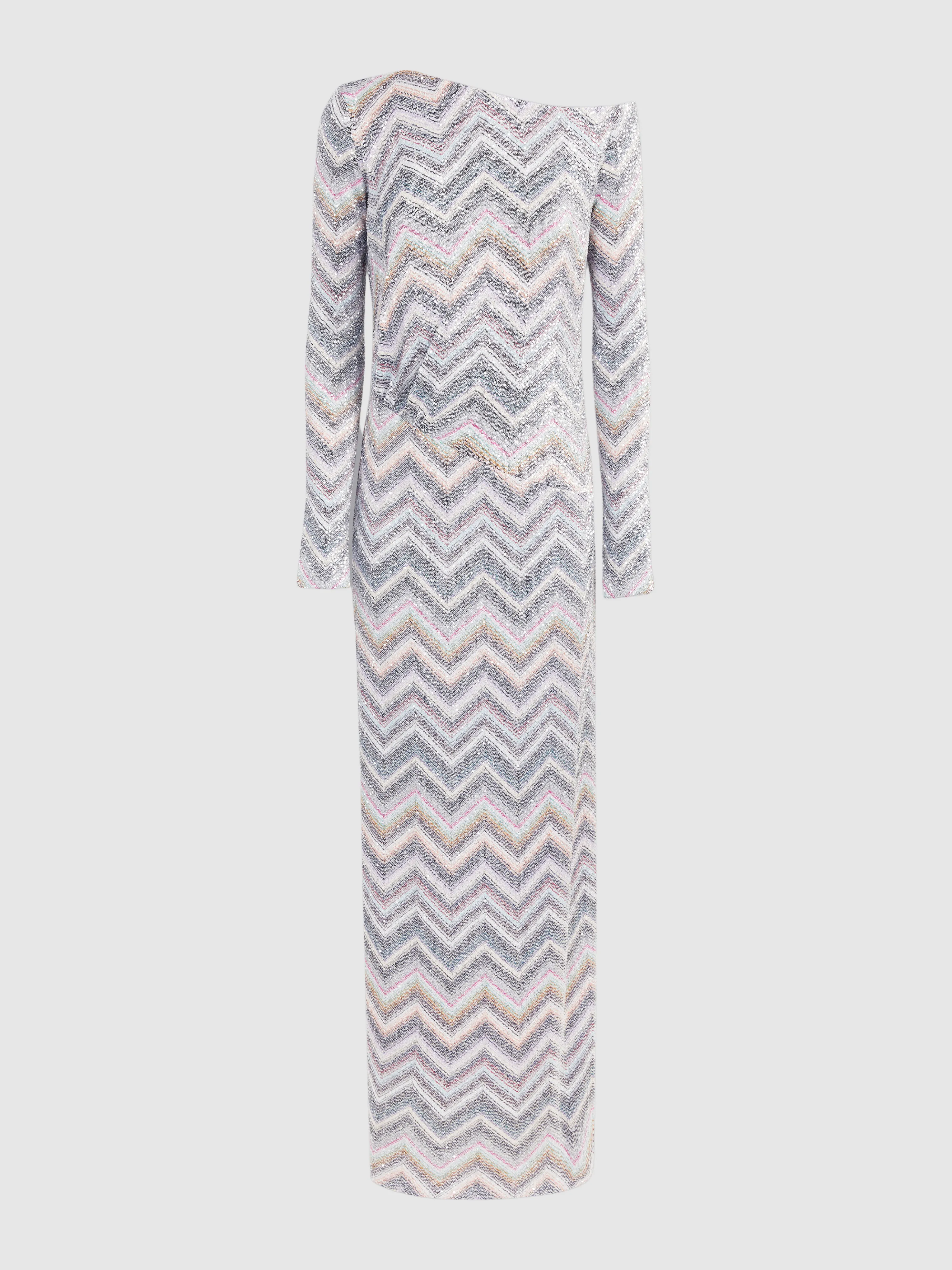 Light Grey Zig Zag Sequins Maxi Dress