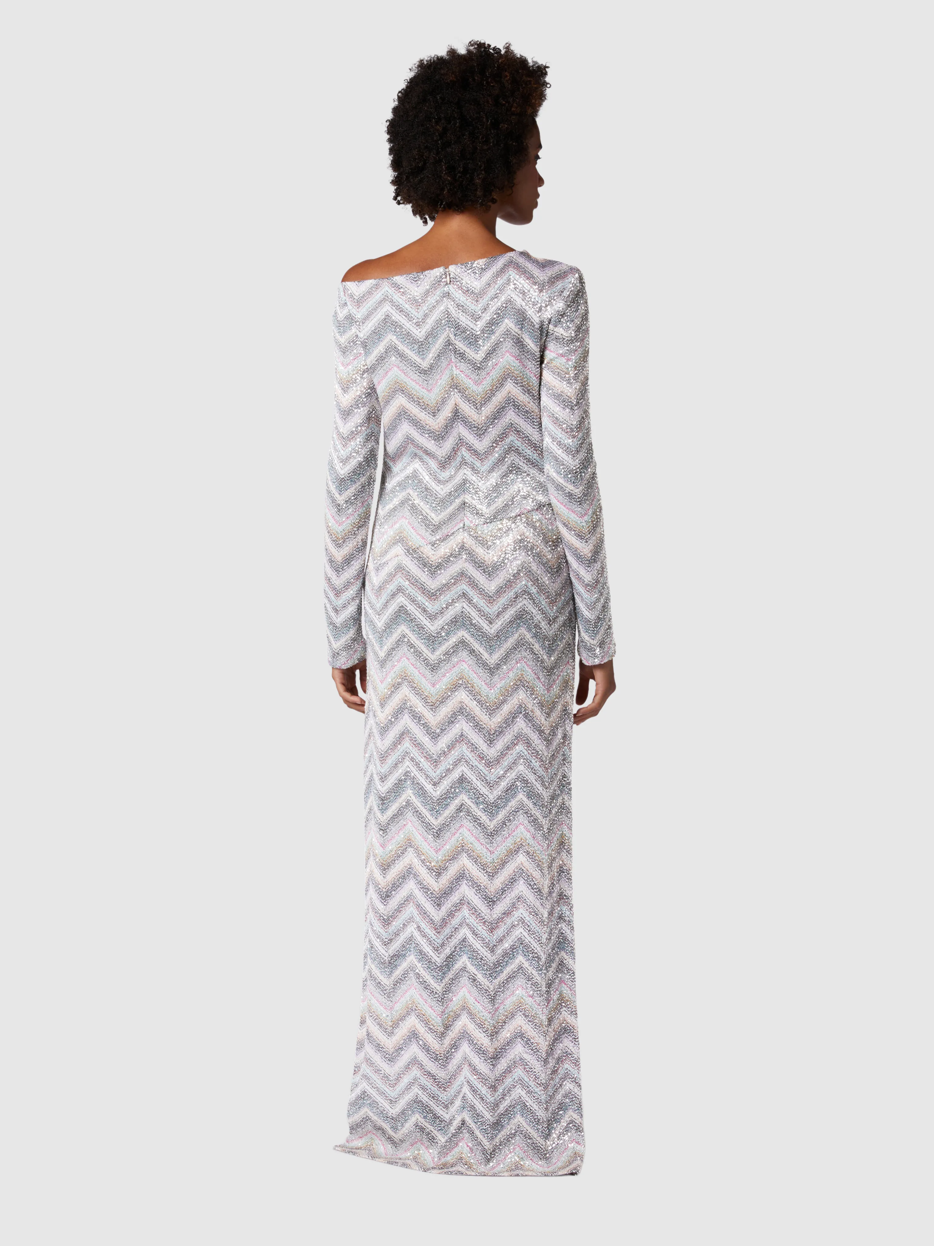 Light Grey Zig Zag Sequins Maxi Dress