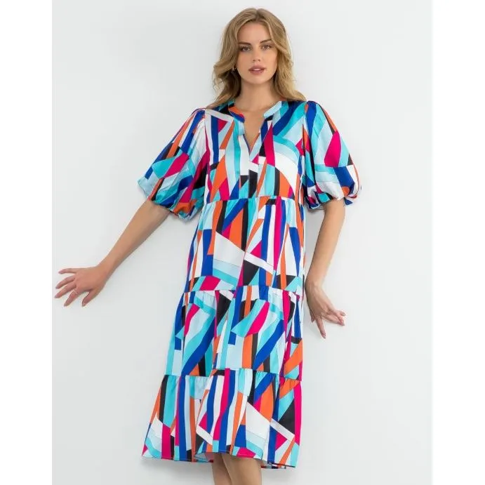 Liza Puff Sleeve Abstract THML Dress-SALE