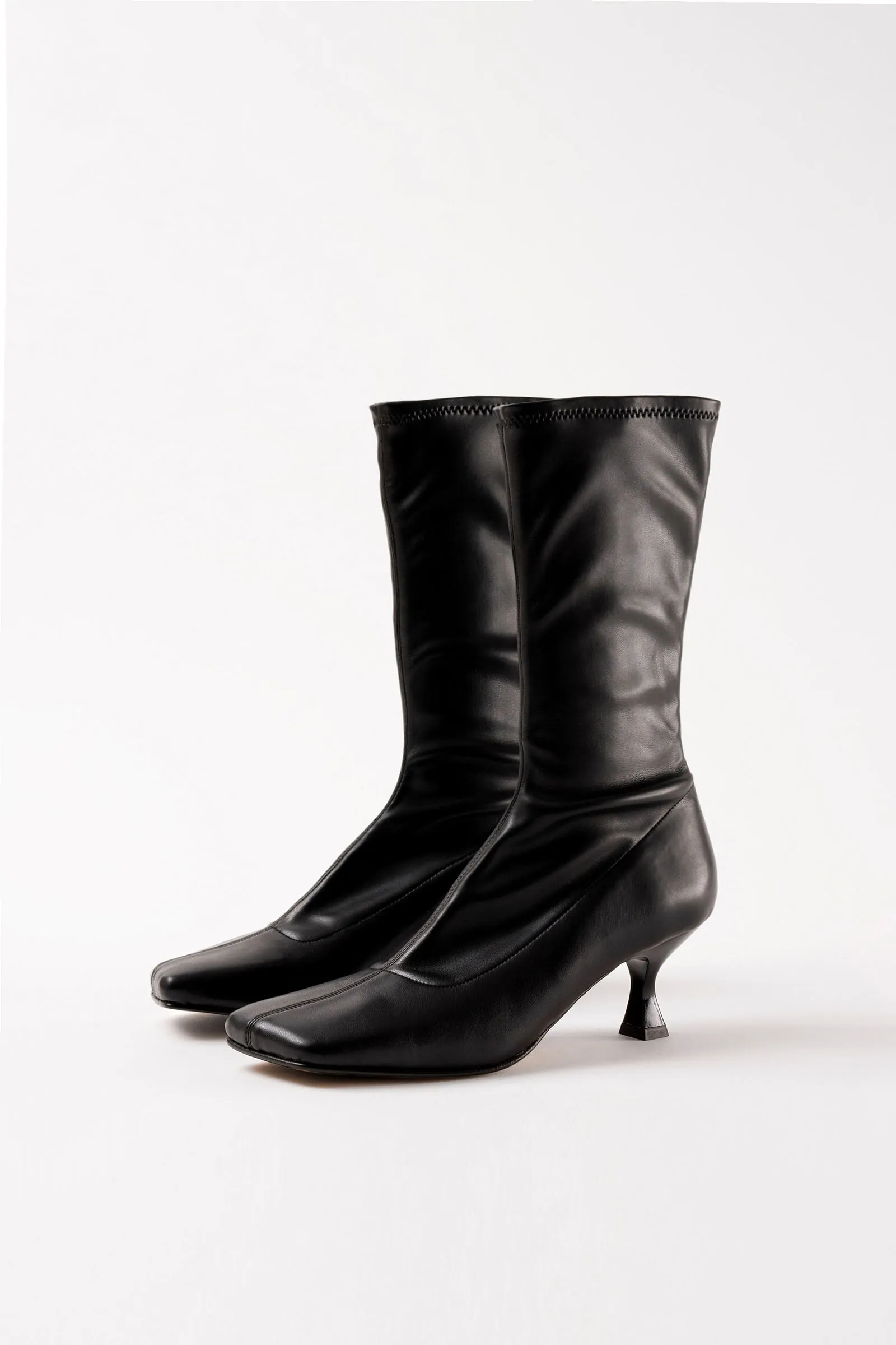 LOLA - Black Stretch Faux Leather Ankle Boots