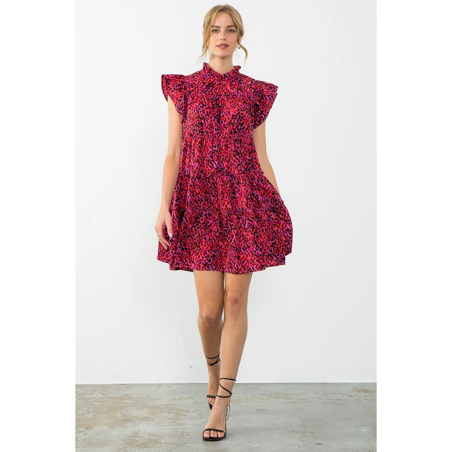 Maria Flutter Sleeve Tiered Print THML Dress-SALE