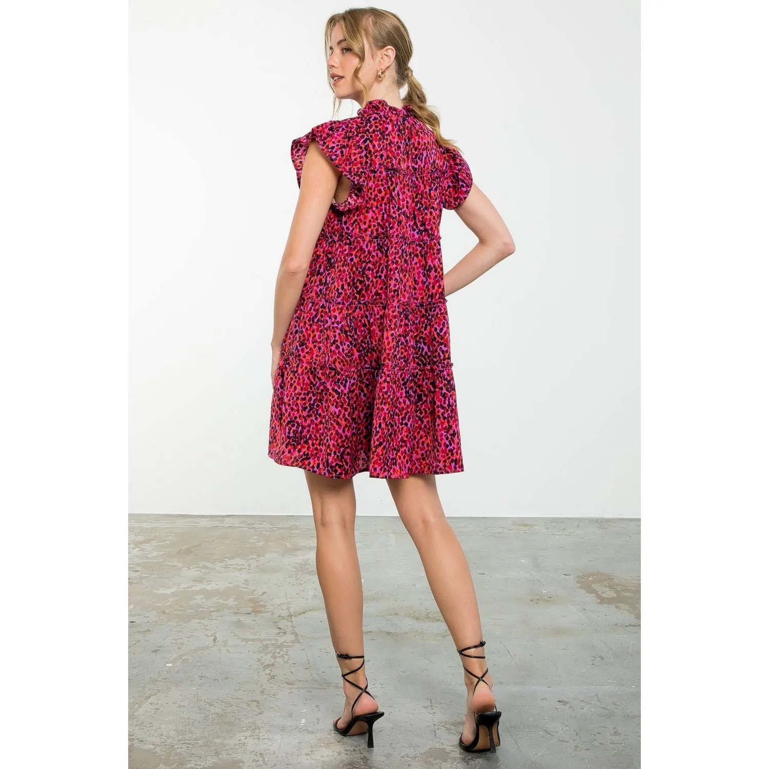 Maria Flutter Sleeve Tiered Print THML Dress-SALE