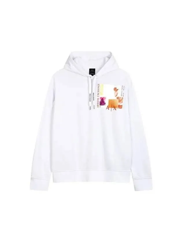 Men s Silky Square Patch Hooded Sweatshirt White 271262