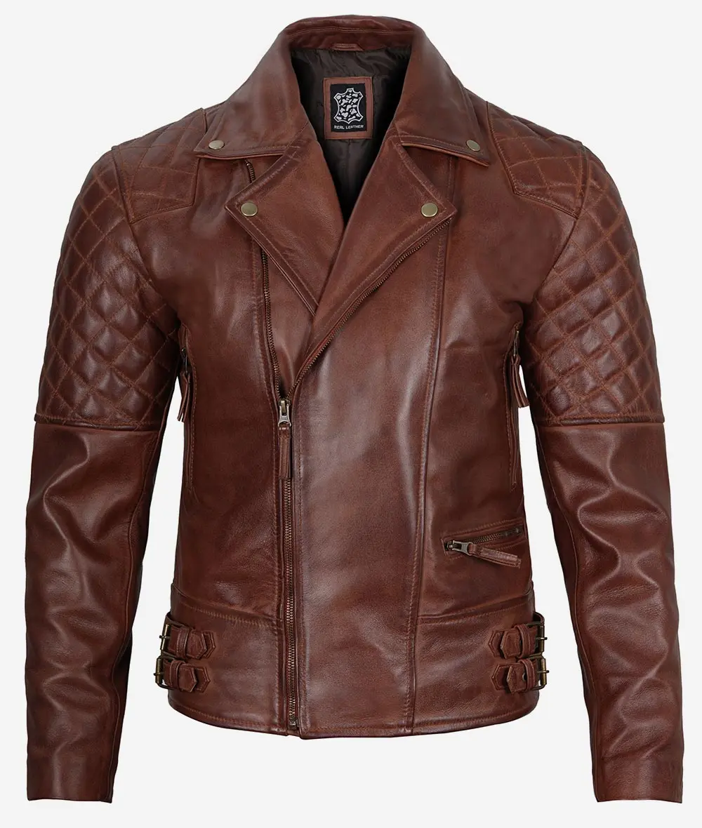 Men's Cognac Motorcycle Leather Jacket