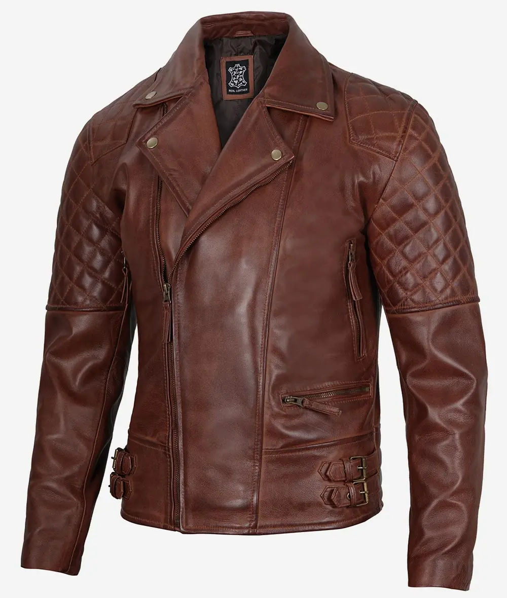 Men's Cognac Motorcycle Leather Jacket