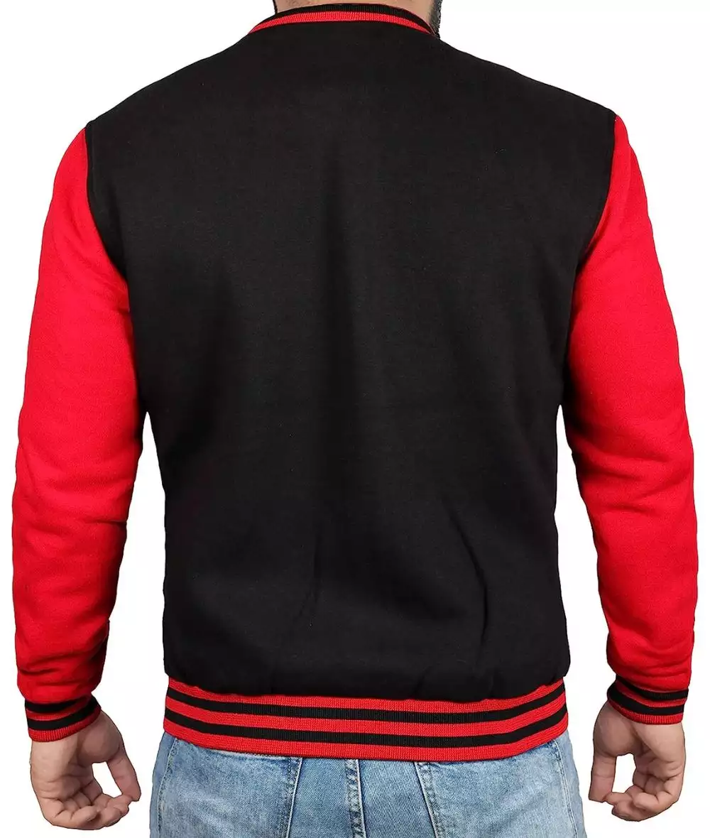 Men's Red and Black Varsity Jacket - Baseball Style Jacket