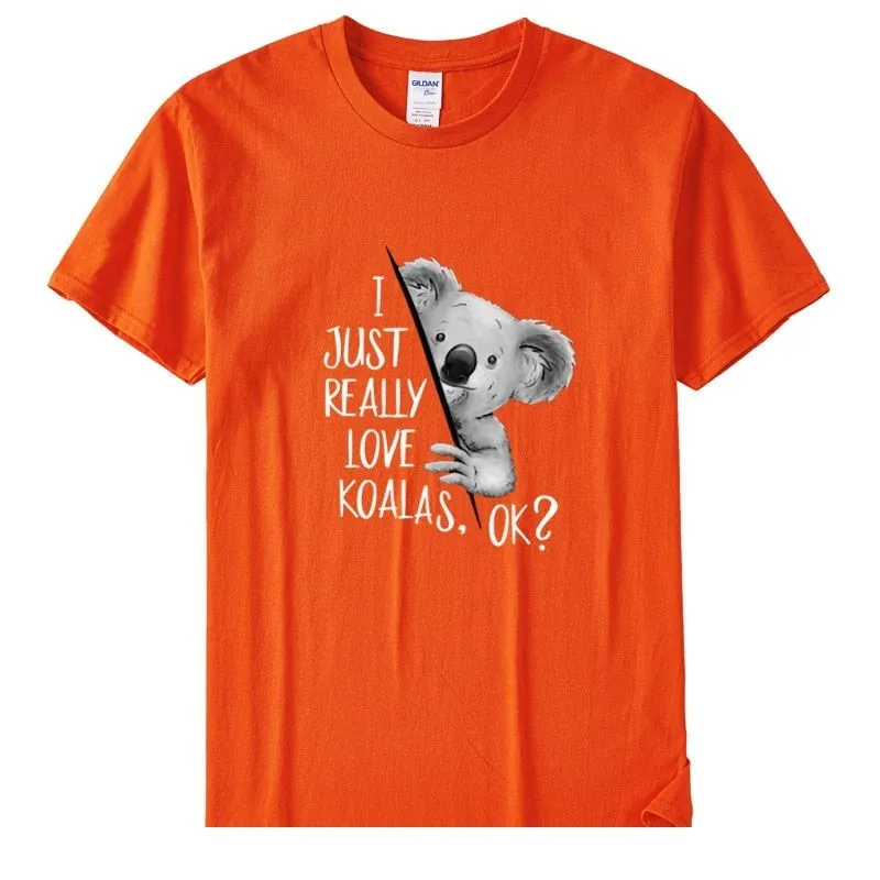 Men's Casual 90s Style I Just Really Love Koalas Ok Printed Cotton T-Shirt