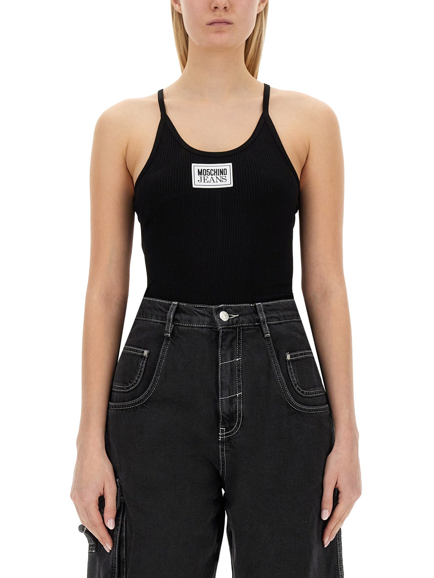 MOSCHINO JEANS    VISCOSE KNIT TOP WITH LOGO