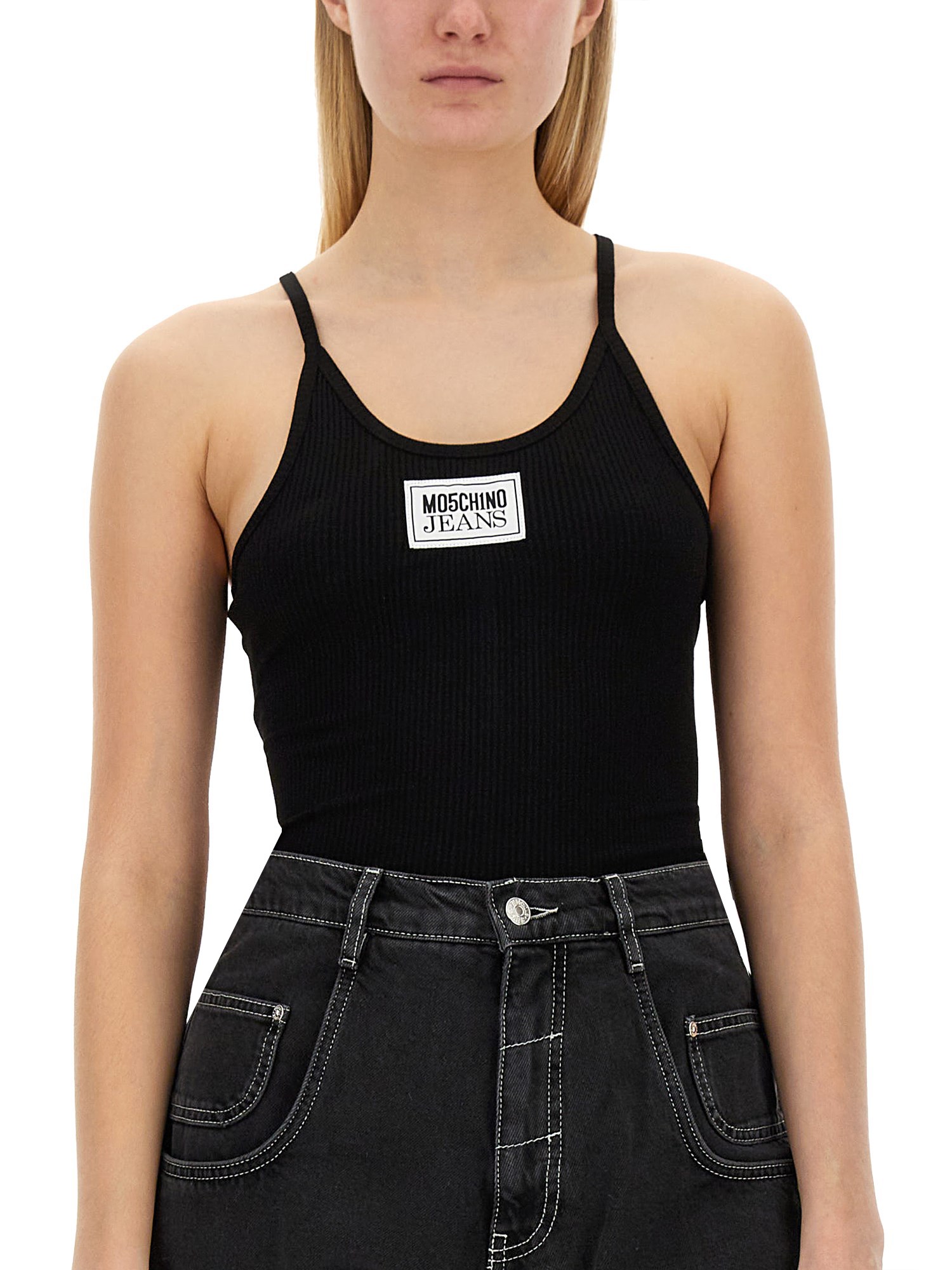 MOSCHINO JEANS    VISCOSE KNIT TOP WITH LOGO