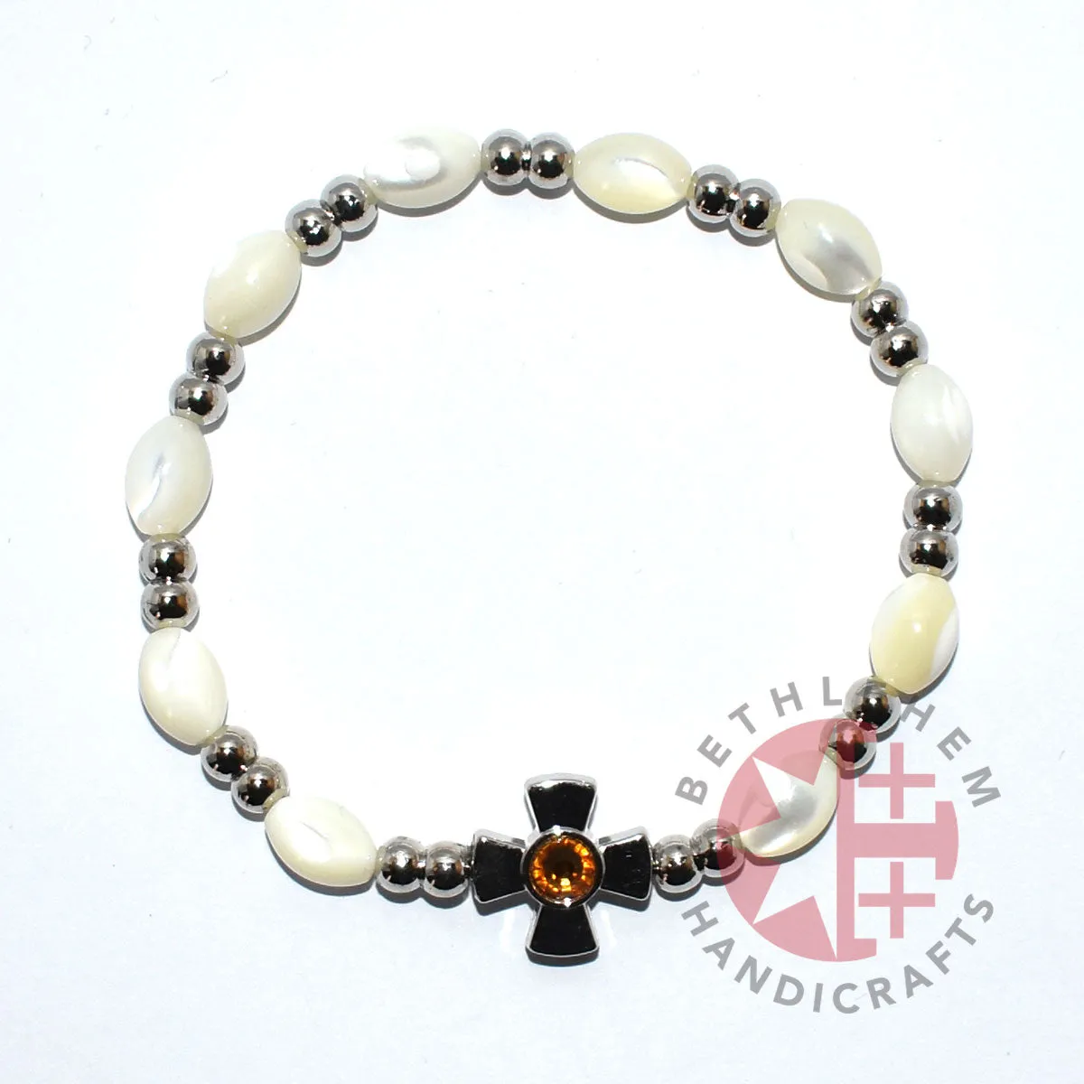 Mother of Pearl Bracelet 8 x 6mm Beads Citrine Crystal Stone