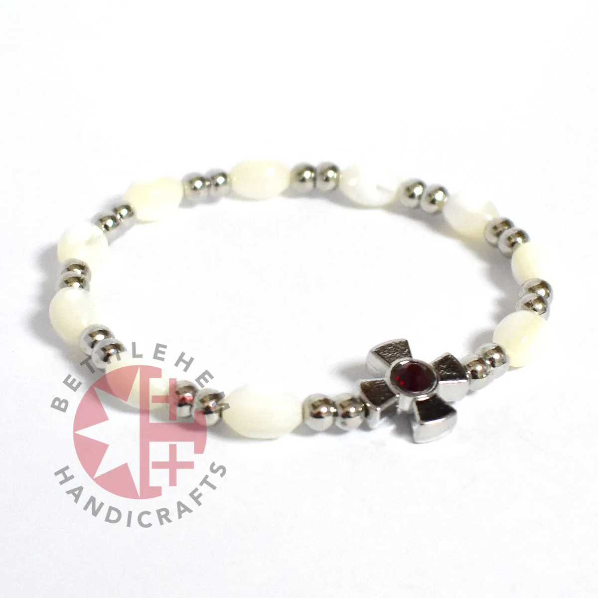 Mother of Pearl Bracelet 8 x 6mm Beads (Garnet Crystal Stone)