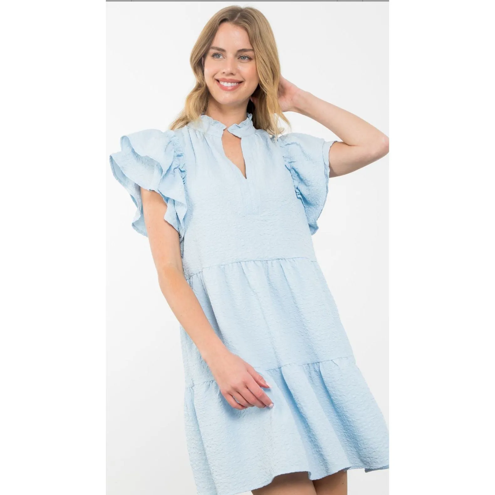 Myra Light Blue Flutter Sleeve THML Dress