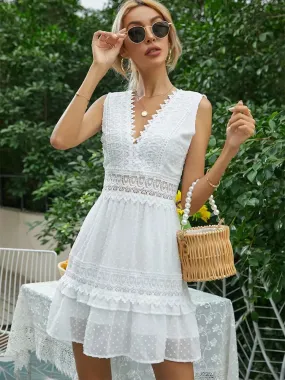 Nankey Sleeveless Embroidery LaceMini Dress Backless With Deep V-Neck