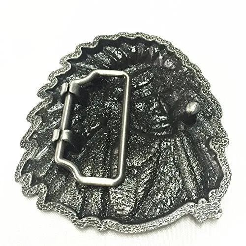 Native American Indian Head Feather Headgear Belt Buckle