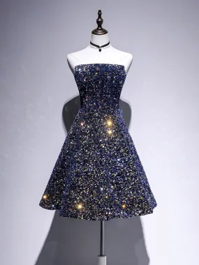 Navy Blue Sparkly Sequins 8th Grade Formal Homecoming Dress Graduation Dress