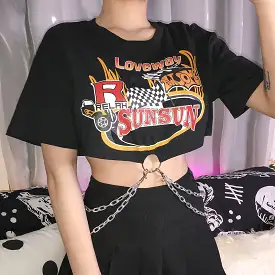 New “Loveway” Printed Crop Top With Chains AD11944