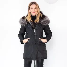 Nicole Benisti Black Parka Jacket Fur Hood Size 10