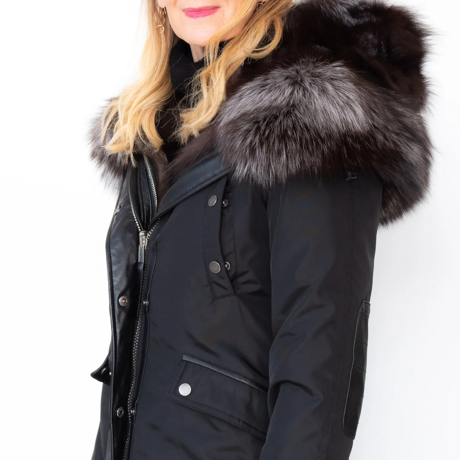 Nicole Benisti Black Parka Jacket Fur Hood Size 10