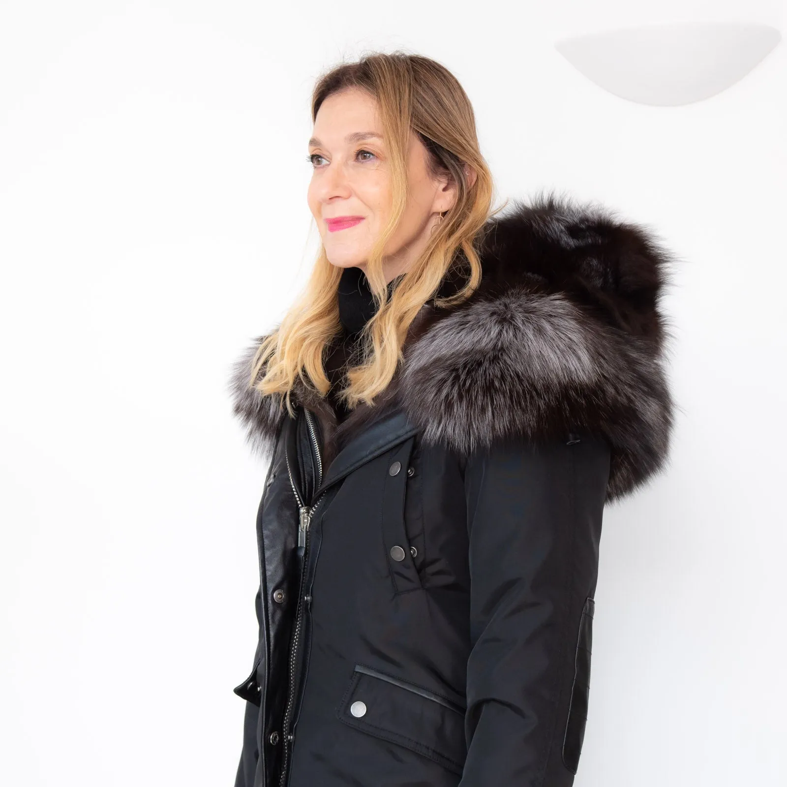 Nicole Benisti Black Parka Jacket Fur Hood Size 10